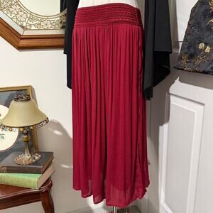 Collections Etc Dark Red Pleated Romantic Maxi Skirt w Smocked Waistline S
